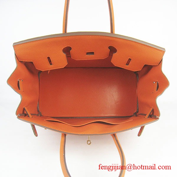 Hermes Birkin 35cm Tendon Veins Leather Bag Orange Gold Hardware